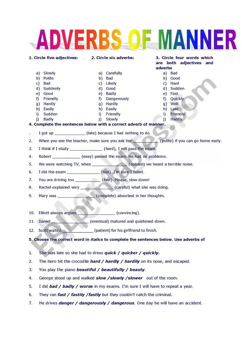 Adjectives adverbs of manner. Adjectives and adverbs упражнения. Adverbs of manner упражнения. Тест на adverbs of manner. Adverbs of possibility