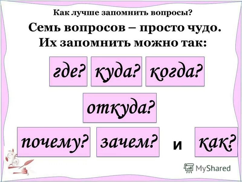Семь вопросов почему. Семь вопросов просто чудо их запомнить просто так. 7 вопросов. стих 7 вопросов просто чудо. как выучить вопросы наречий.