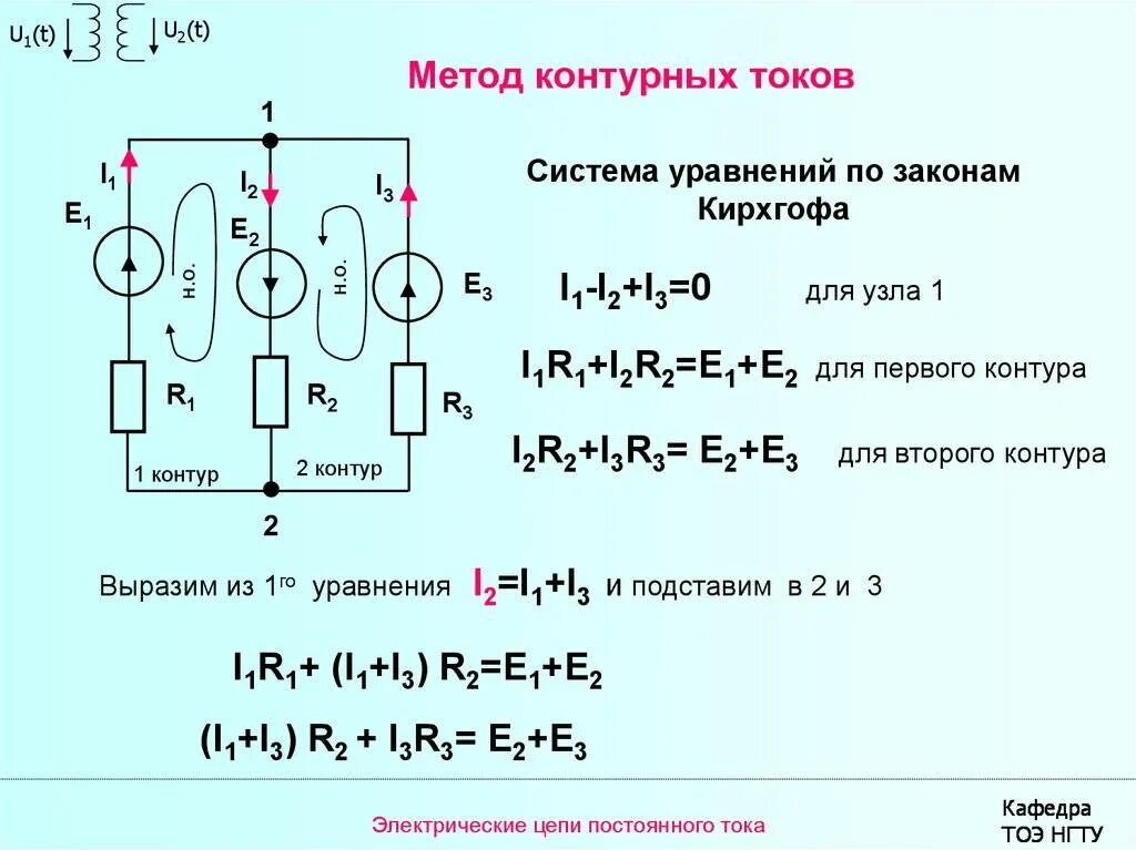Электрические схемы решение. Первый и второй закон Кирхгофа схема. Метод контурных токов для 3 контуров. Уравнения по 2 закону Кирхгофа для трех контуров.. Метод контурных токов схема.