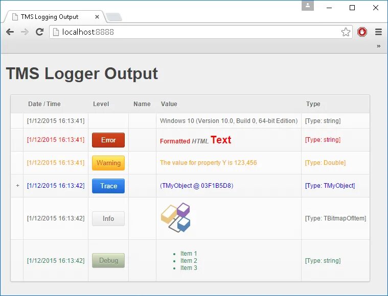 Logs output