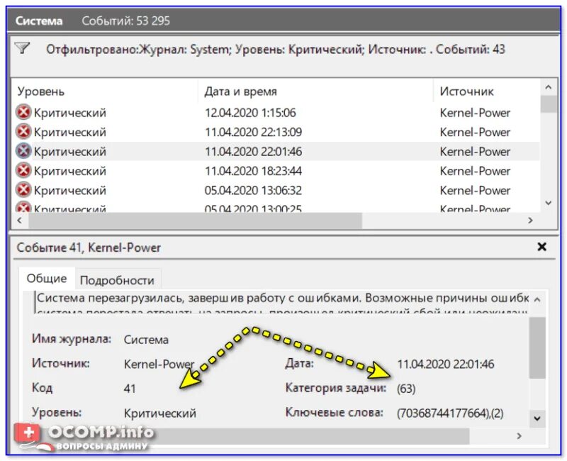 Событие 41 kernel power. Kernel Power 41 63 блок питания. Kernel-Power 41 63 Windows 10. Ошибка Kernel Power. Код события 41.