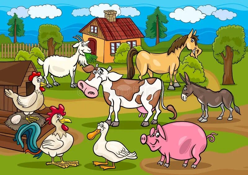 Петух корова лошадь. Животные на ферме. Животные на ферме для детей. Домашние животные на ферме. Домашние животные мультяшные.