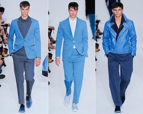 Мужчины в синей одежде в крокусе. Мужская одежда в синих тонах. Синий цвет в мужской одежде. Голубой цвет в одежде мужчины. Сочетание синего цвета в одежде для мужчин.