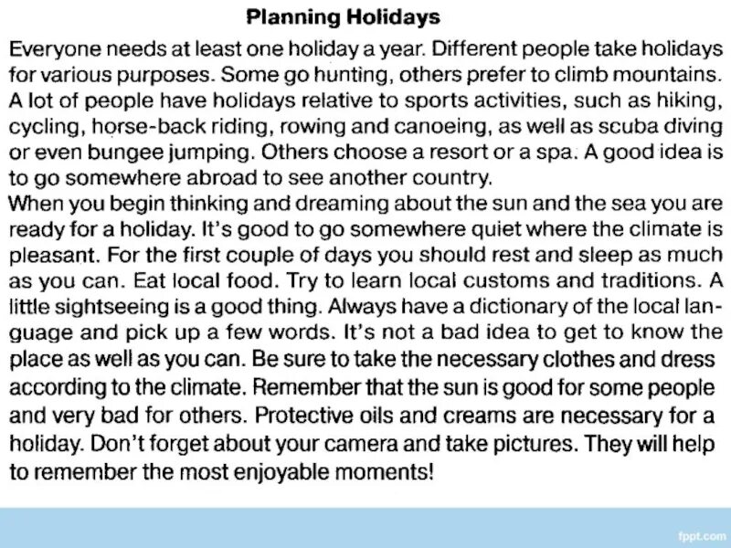 Text about holidays. Текст Holiday Plans. План текста Holidays. Holidays текст на английском. Сочинение my Holiday Plans.