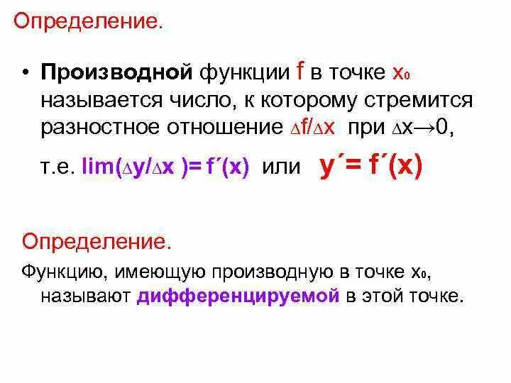 Отношение 10 к 0 1. Производная функции y f x. Производные функции в точке х0. Производная функции f x в точке x0. Производная функции в точке x0.