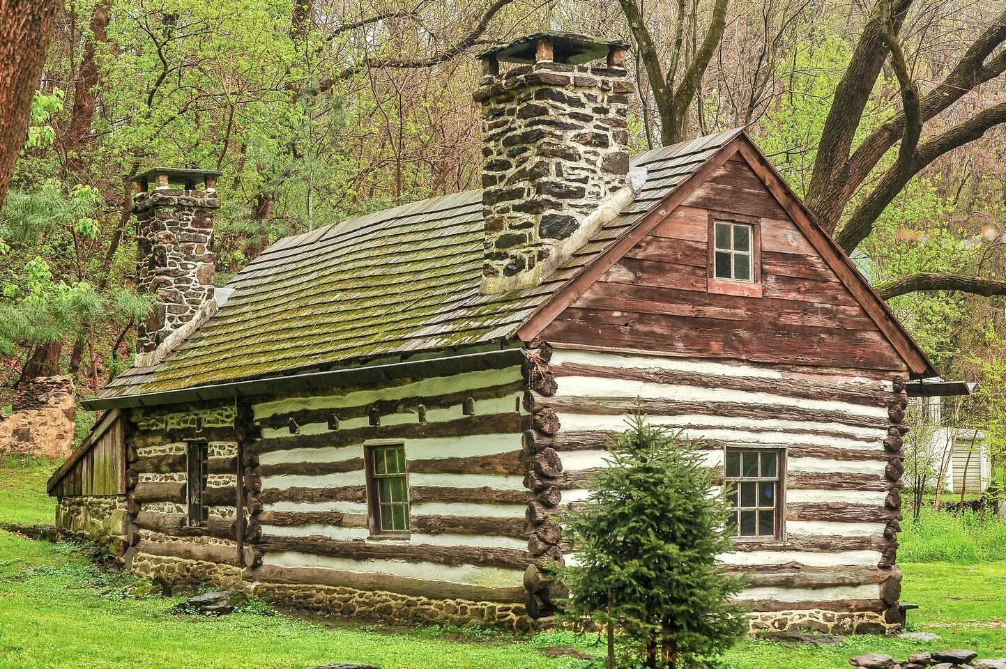 Дрексел Хилл. Old Swedish Cabin. Swedish Country buildings. House building itself.