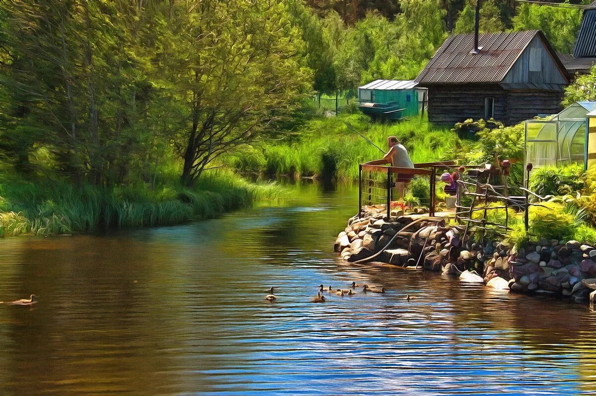 Купание в деревне. Деревенские мотивы. Купальня в деревне. Баня у реки. Деревенский двор у реки.