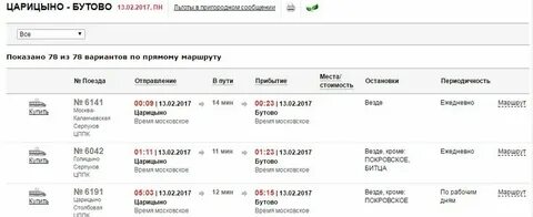 Расписание электричек кутузовская царицыно на завтра