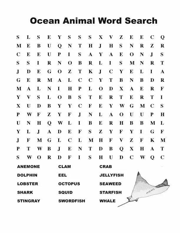 Animals wordsearch