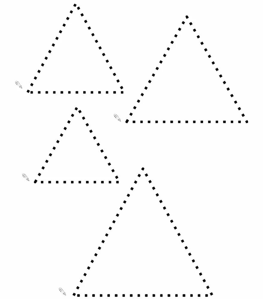 Рисунок 1 10 треугольник. Треугольник раскраска. Треугольник раскрашаъ. Фигуры для обводки для детей. Рисование геометрических фигур по точкам.