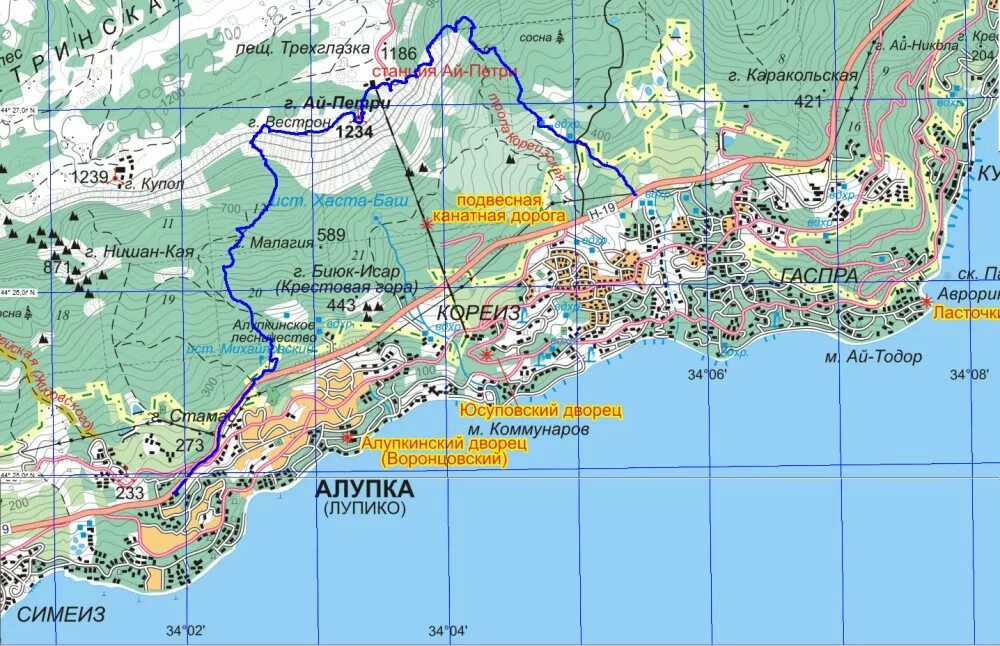 Ай петри на карте крыма. Карта пляжей мисхора. санаторий ай-петри на карте крыма. гора ай петри на карте.
