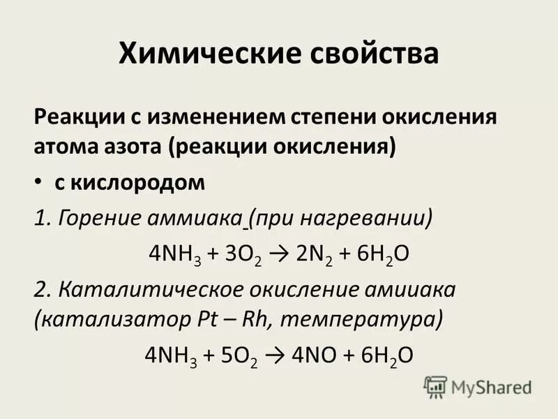 Уравнение реакции горения аммиака