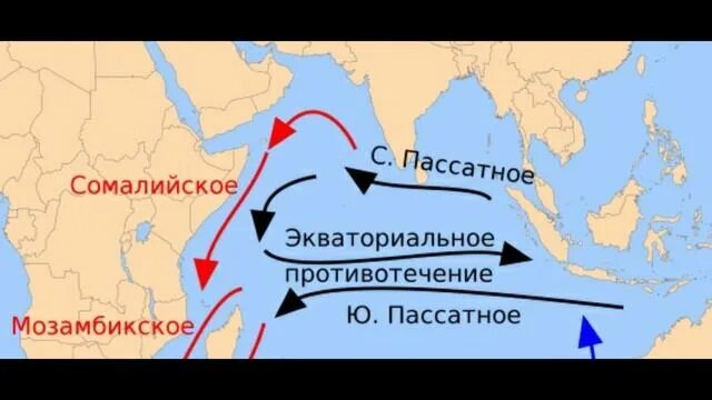 Мозамбикское течение на карте. Муссонное течение на карте индийского океана.