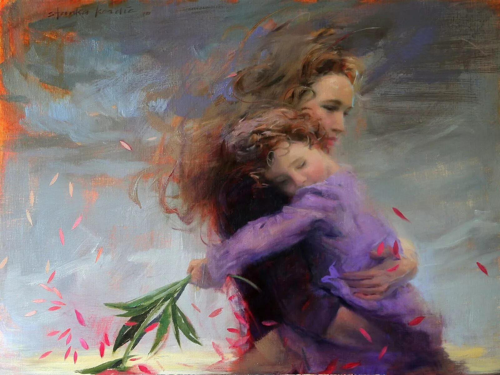 Танец счастье это мамины. Объятия живопись. Мать с ребенком живопись. Женщина с ребенком акварель. Образ матери в живописи.