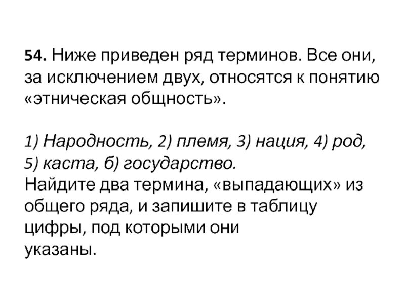 Ниже приведен ряд терминов все они за исключением двух относятся. Ниже приведедег ряд терминов. Народность племя нация род Каста государство. Ниже приведены термины все они за исключением двух относятся. Ничего за исключением