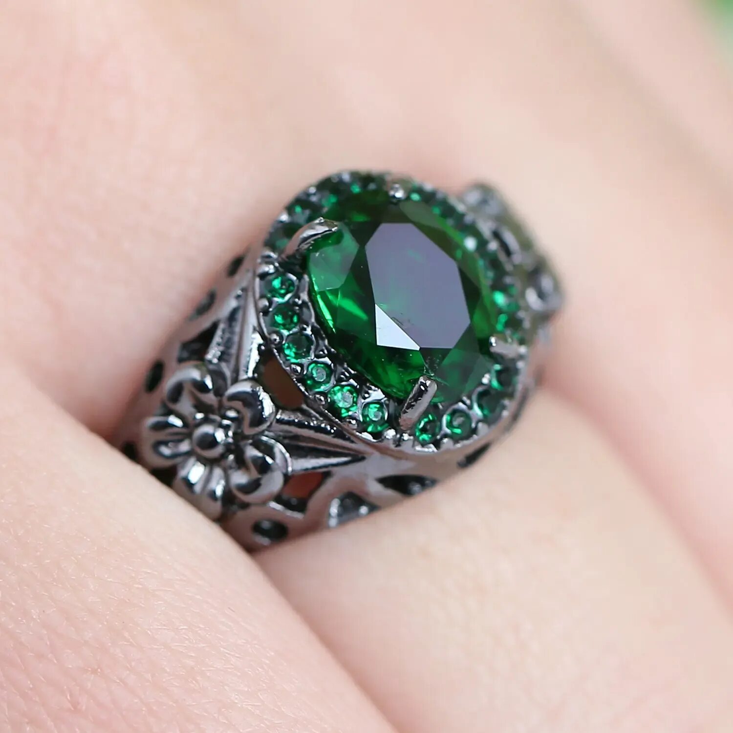 SuoHuan Size 6 11 Tops Finger Rings For Women Female Green Cz Stone Crystal Gold