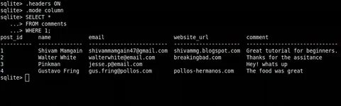 Sqlite3 select