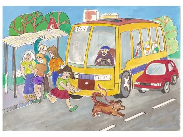 Остановись в детской. Сюжетная картина на дороге. Сюжетная картина транспорт. Сюжетная картина в автобусе. Общественный транспорт рисунок.