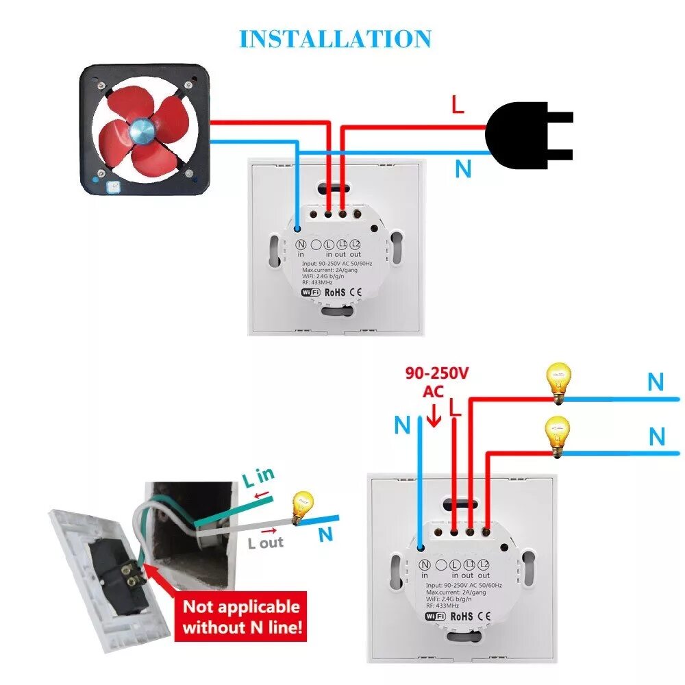 1PCS SONOFF T1 EU ITEAD 1 Gang Smart WiFi Wall Light Switch