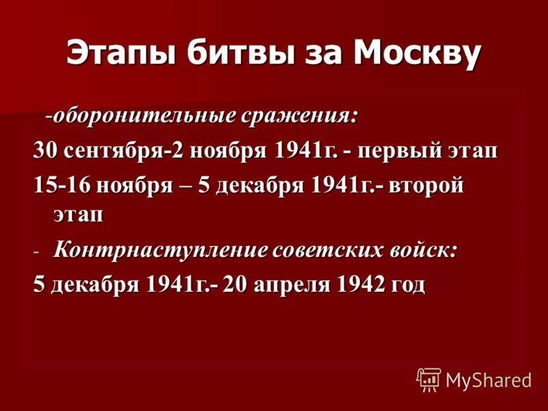 Первый этап битвы за москву