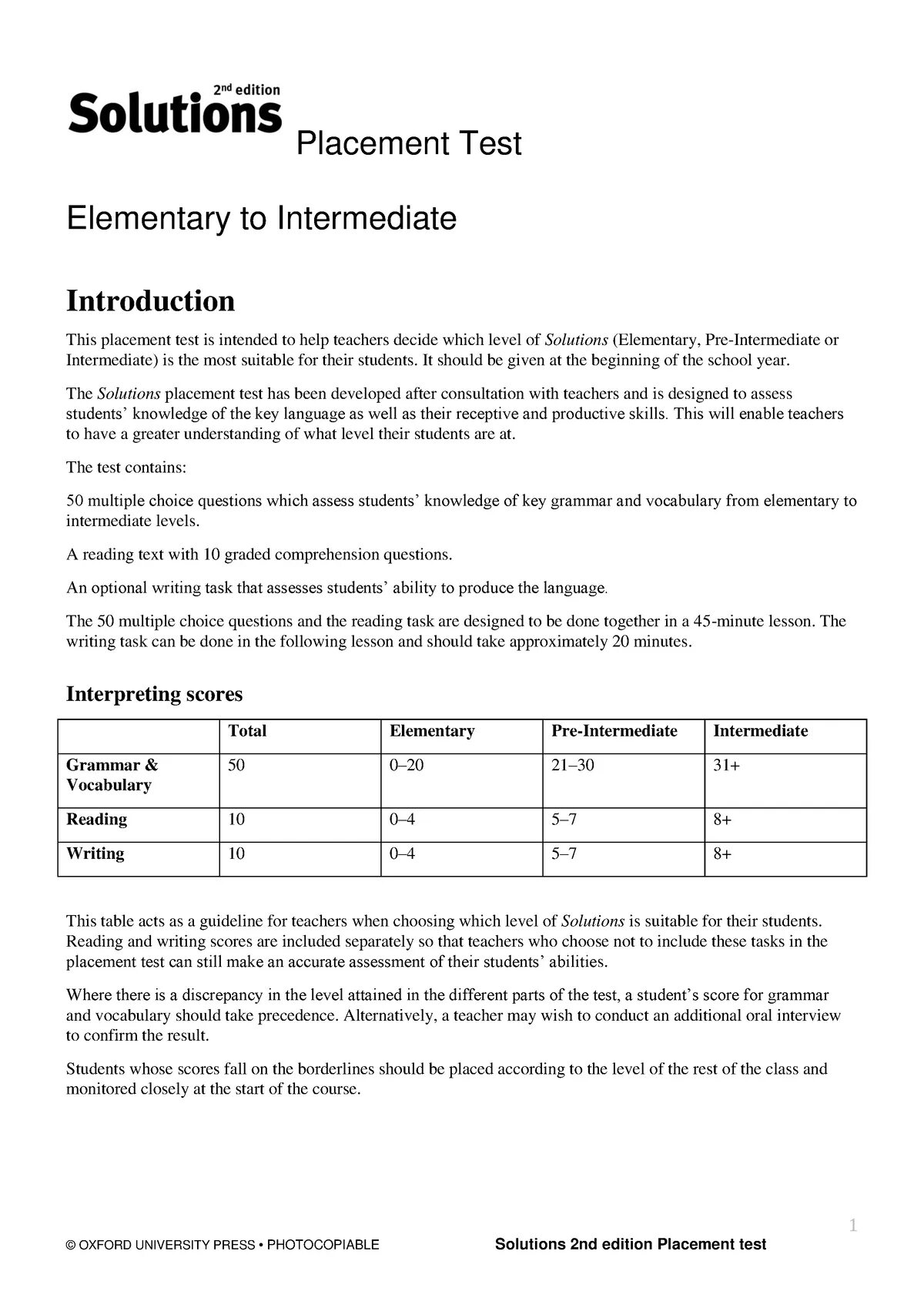 Solutions 3rd edition placement test. Solutions 3rd edition placement test
