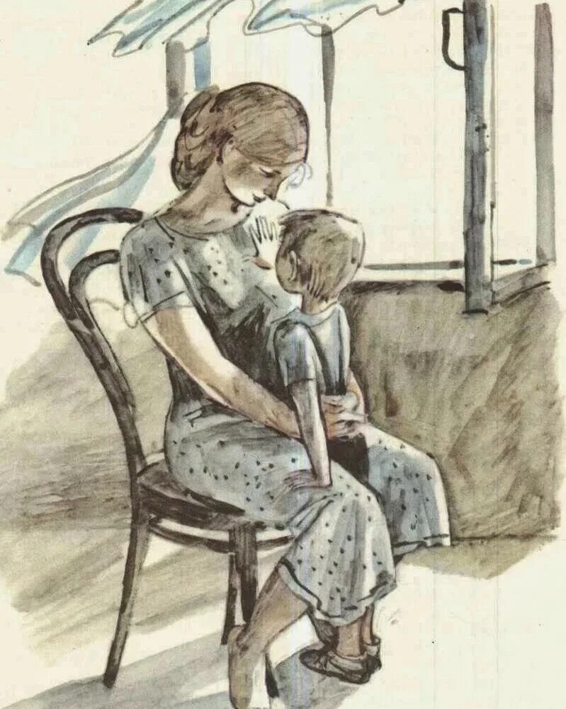 Домашние рассказы мама. Трогательные иллюстрации. Рисунок для мамы. Мальчик иллюстрация.