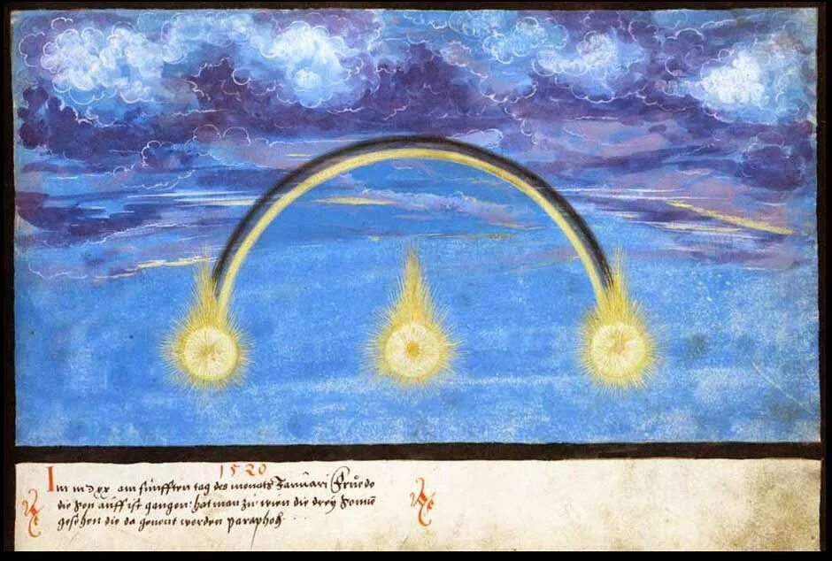 Аугсбургская книга чудес (1550). Картина 3 солнца. Время трех солнц. Три солнца Чувашская Легенда.