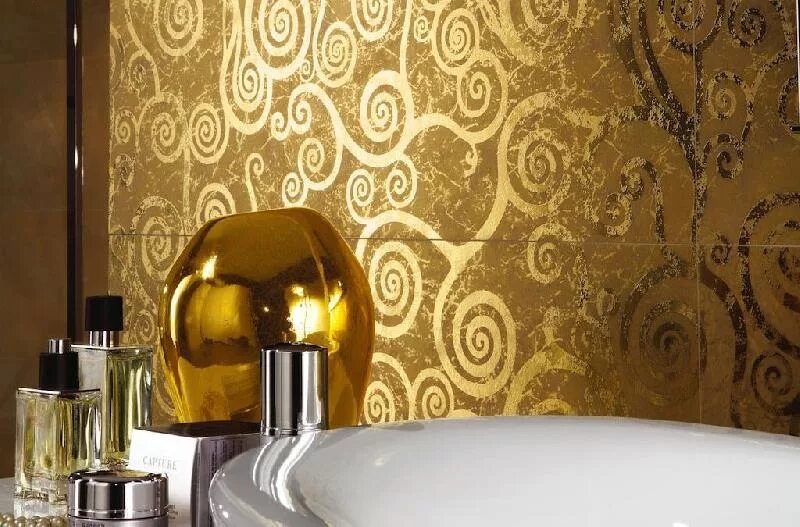 Petracers Grand Elegance Gold. Золотая плитка для ванной. Кафель с позолотой.