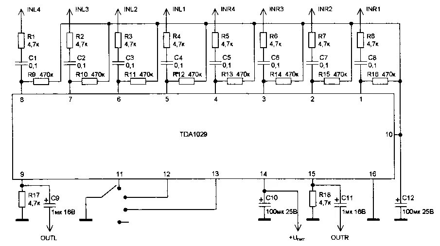 Электронный сигнал звук. Переключатель на tda1029. Коммутатор входов для усилителя схема. Коммутатор входного сигнала схема. Схема релейного коммутатора входов усилителя.