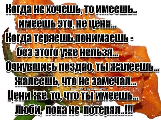 Не ценим что имеем стихи. Цените жизнь пока не поздно. Ценить то что имеем стихи. Цени пока не потерял.