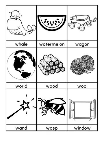 Words with w. Words beginning with w. Words start with w. W Words Flashcards.