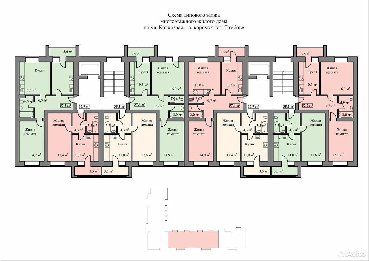 Купить 2-комнатную квартиру, 86.4 м² по адресу Тамбов, Свободная улица, 10Б, 13 