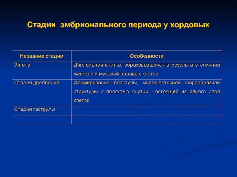 3 этапа онтогенеза. Этапы эмбрионального развития таблица. Стадии зародышевого развития хордовых животных. Этапы эмбрионального периода. Стадии эмбрионального периода у хордовых.