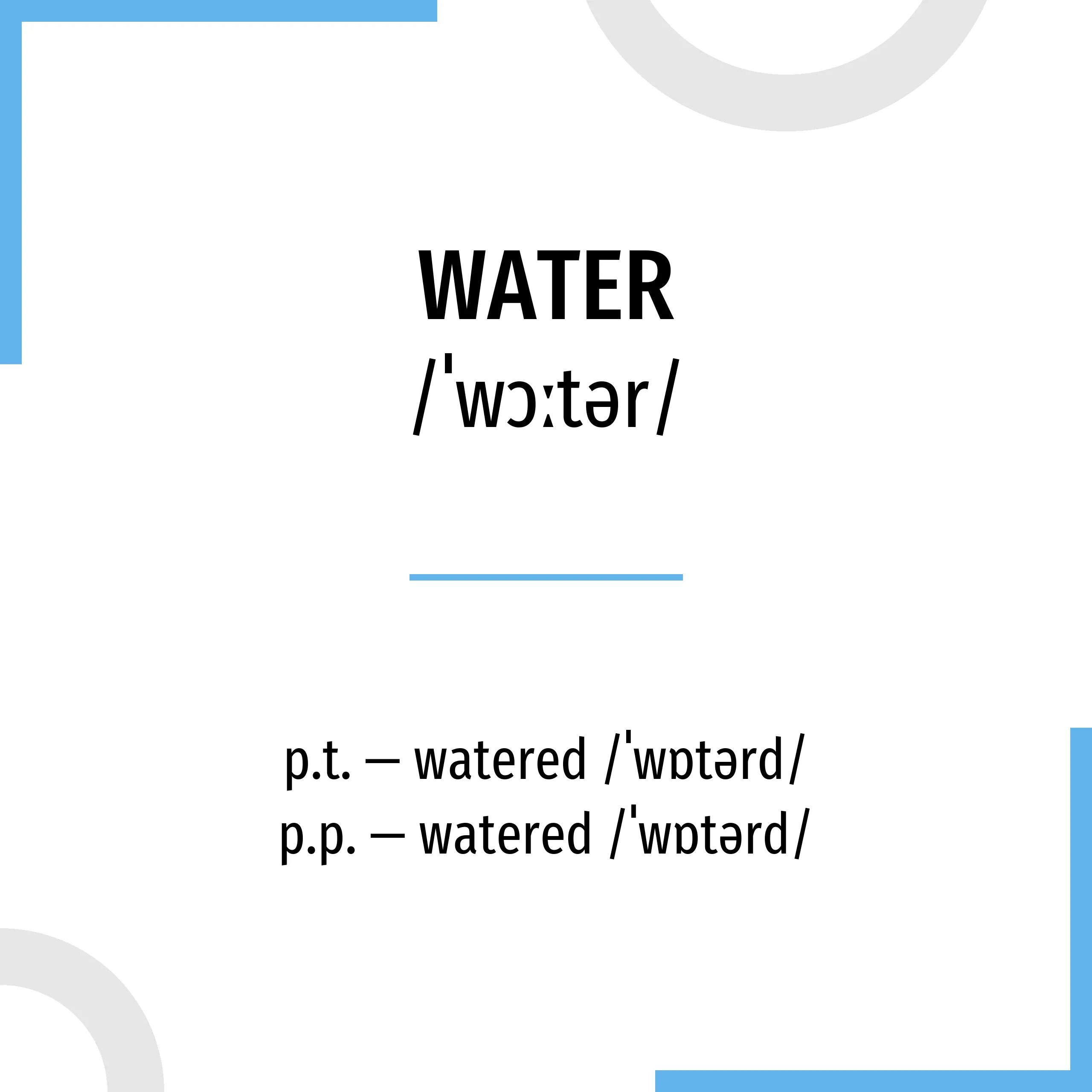 Английское слово вода. Water глагол. Water 3 формы. Третья форма глагола Water. Watered 3 формы.
