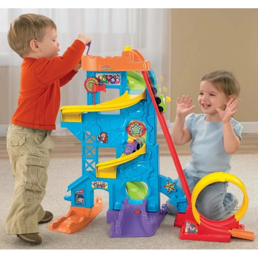 Интересное для мальчика 4 лет. Трек "мертвая петля" Fisher Price. Трек парковка Fisher Price. Парковка Fisher Price little people. Игровая стойка "спиральная башня" Fisher-Price.