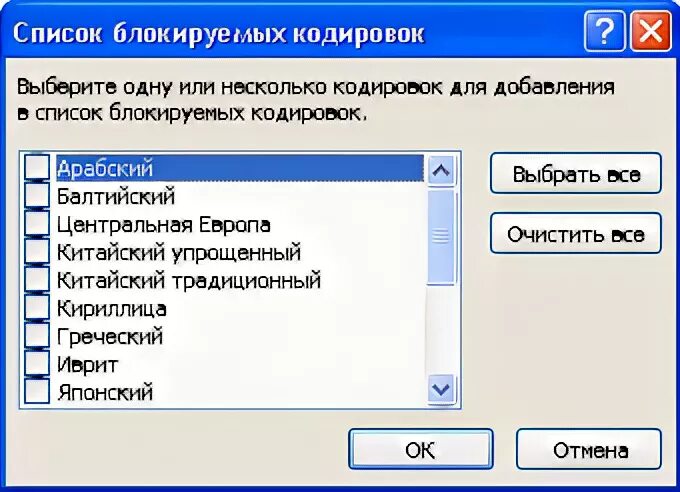 Список заблокированных активов