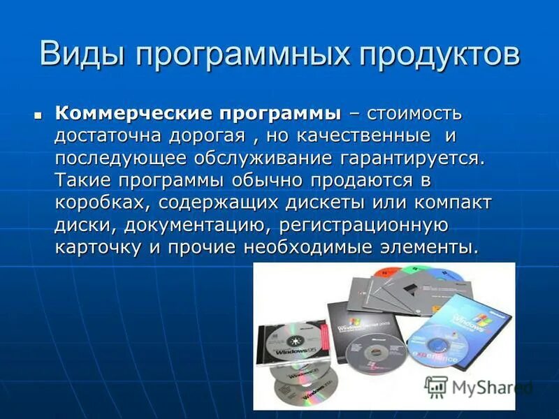 Программные продукты. Коммерческие программы. Виды программного обеспечения. Типы программных продуктов. Готовый программный продукт