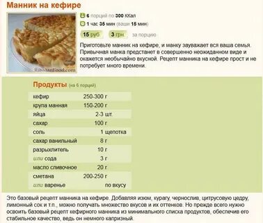 Калории манник на кефире