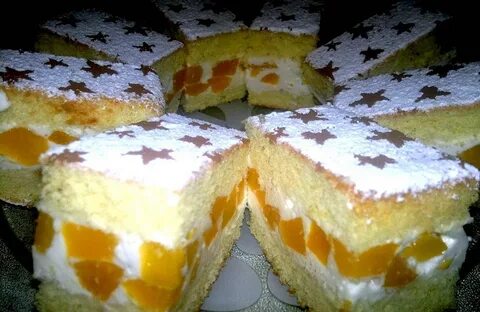 Торт с персиками и творожным кремом