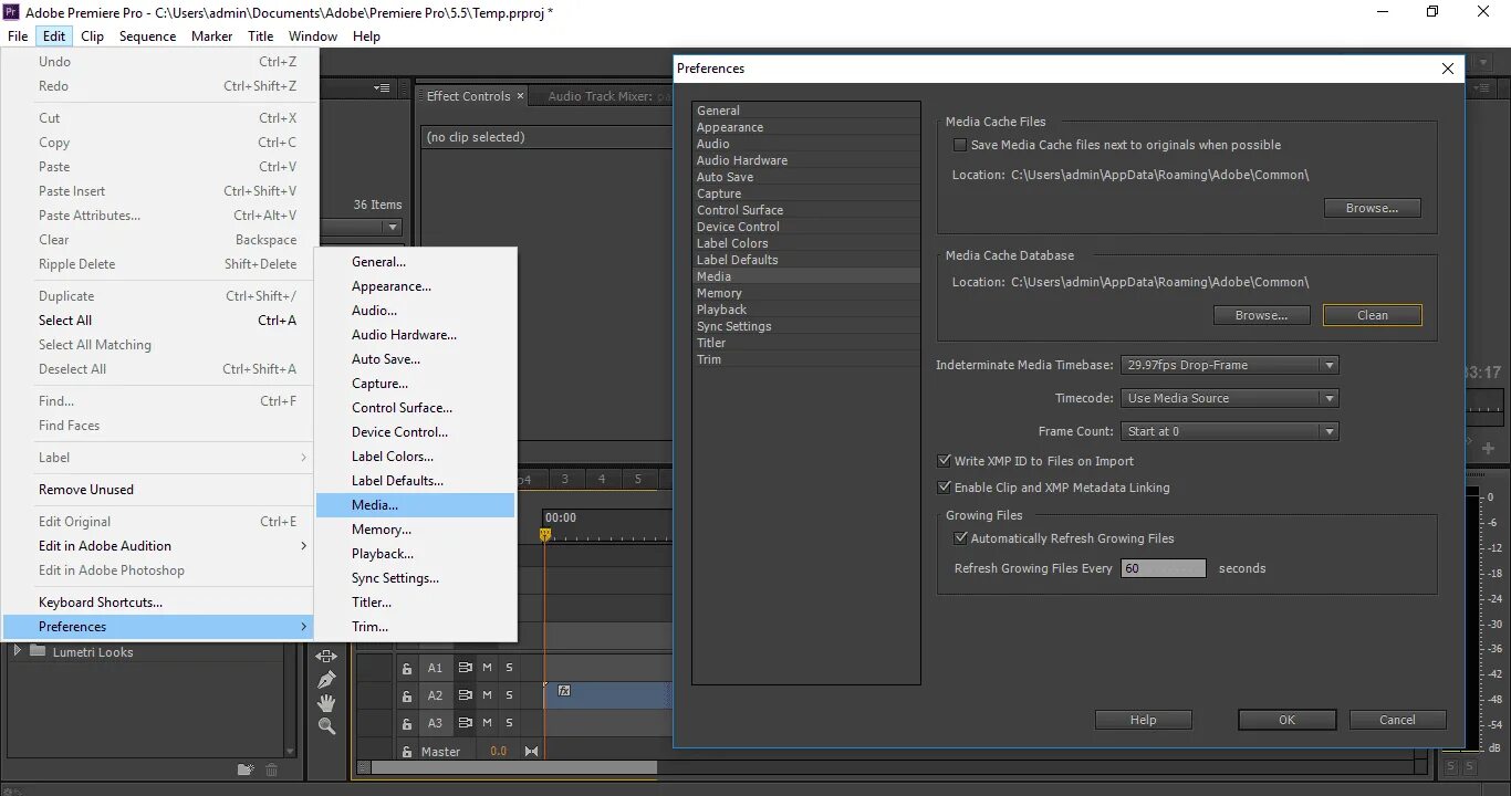Удалить премьер. Preferences premiere pro. кэш premiere pro. preferences в премьер про. кэш adobe premiere.