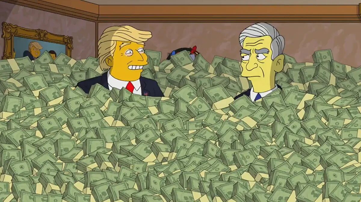 Bob много денег и. Дональд трамп симпсоны. мультсериал 1989 дональд трамп. трамп дональд в мультфильме симпсоны. гора денег.