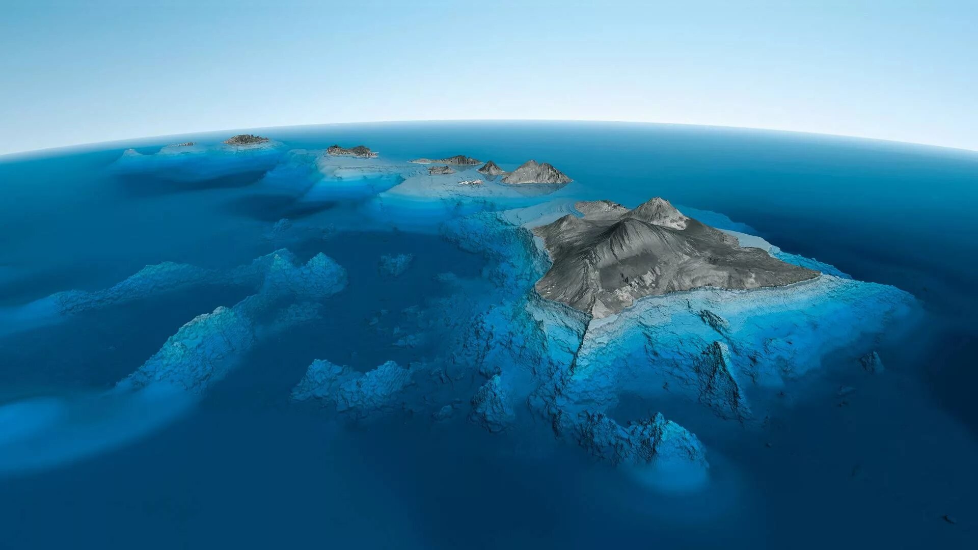 Марианская впадина сбоку. Географические названия океанов. Первое море на земле. Большая голубая дыра, лайтхаус-риф. Подводные горы мауна-кеа.