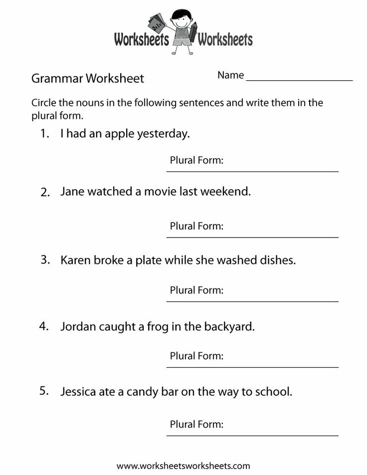 Articles in English Grammar Worksheets for Kids. Dish plural