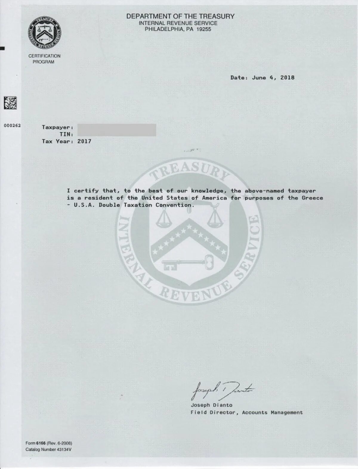 Документ подтверждающий статус резидента. Irs form 6166. form 6166 certification of u.s. tax residency. сертификат налогового резидента сша. certificate of tax residence usa.