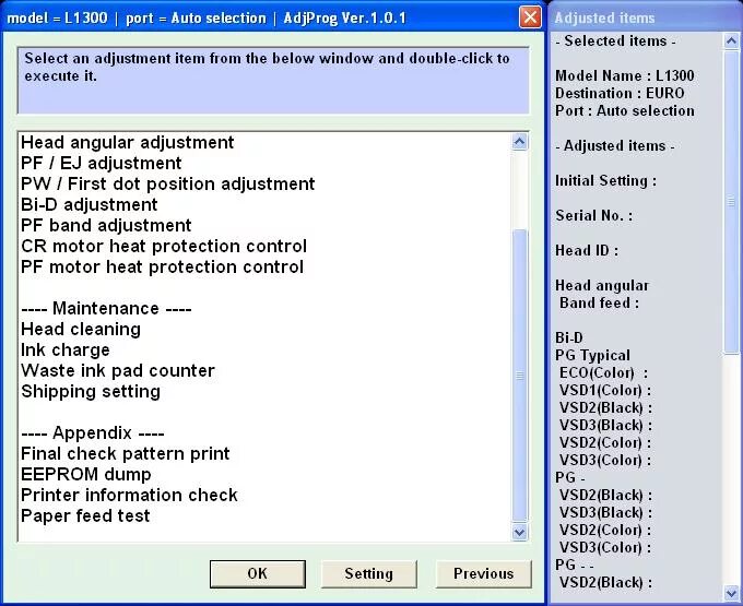 Adjustment program l1300. Сервисная программа ( adjustment program) для epson t50. adjprog.
