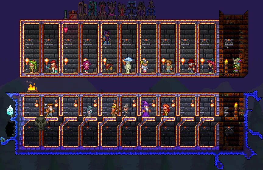 Нипы террария 1.4. Расселение нипов террария 1 4. счастье npc terraria 1.4. дом для нипов в террарии 1.4. общежитие для нпс в террарии.