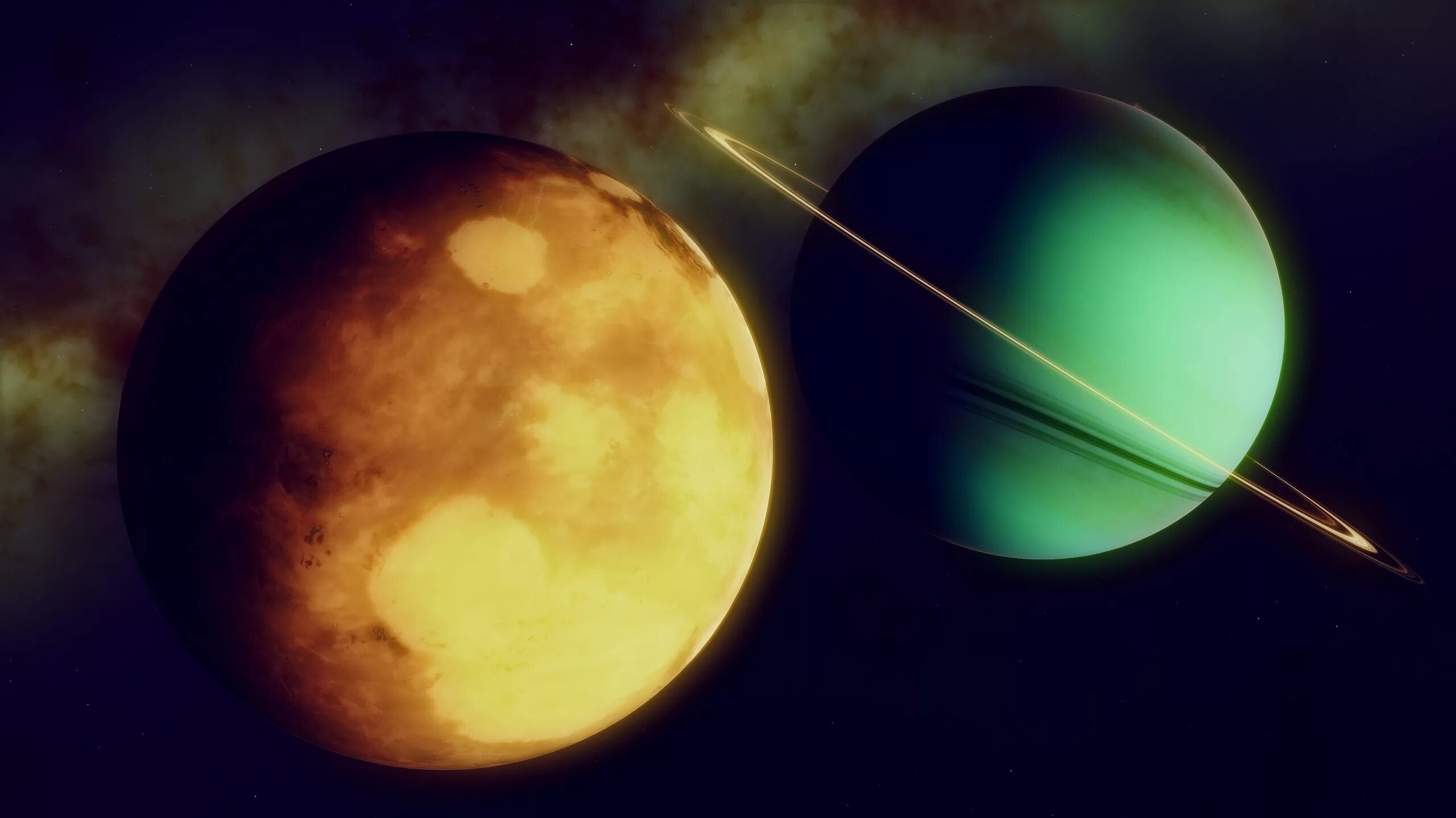 инопланетные миры. 2 планеты вместе. земля и луна двойная планета. двойная планета. планета бежевого цвета.