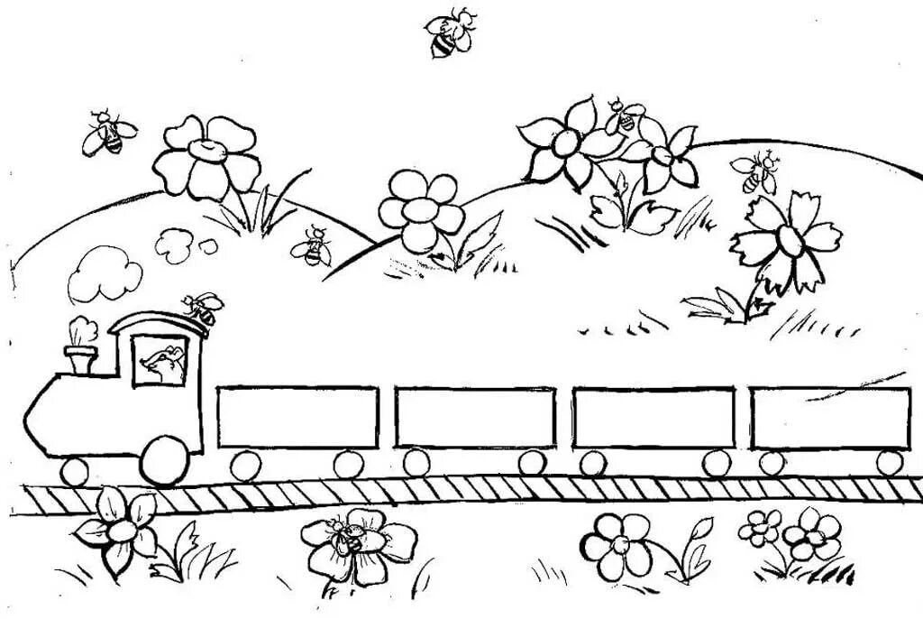 Детская железная дорога раскраска. Раскраска поезд с вагонами. Паровозик на рельсах. Поезд для раскрашивания для детей.