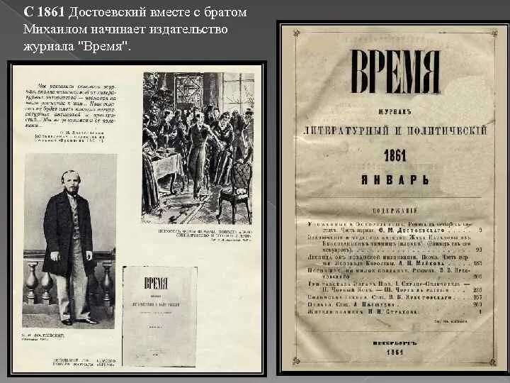 Как называется журнал издаваемый достоевским. Журнал эпоха достоевского. достоевский 1861 год. журнал время достоевский.