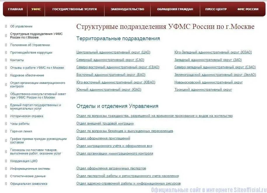 Сайт управления миграционной службы